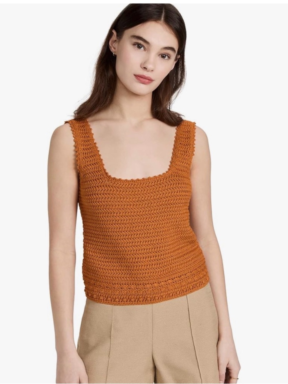 Vince Burnt Orange Crochet Square Neck Camisole Tank Size Large
